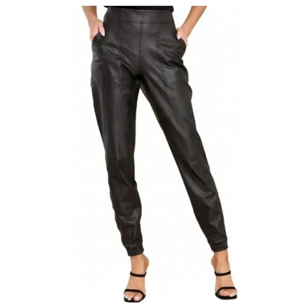 Spanx shapewear black faux leather S trendy joggers